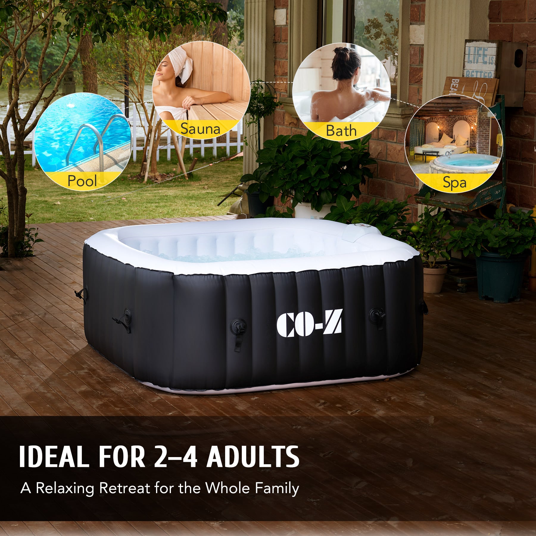 Bathtub with Electric Air Pump for Patio Backyard, Black