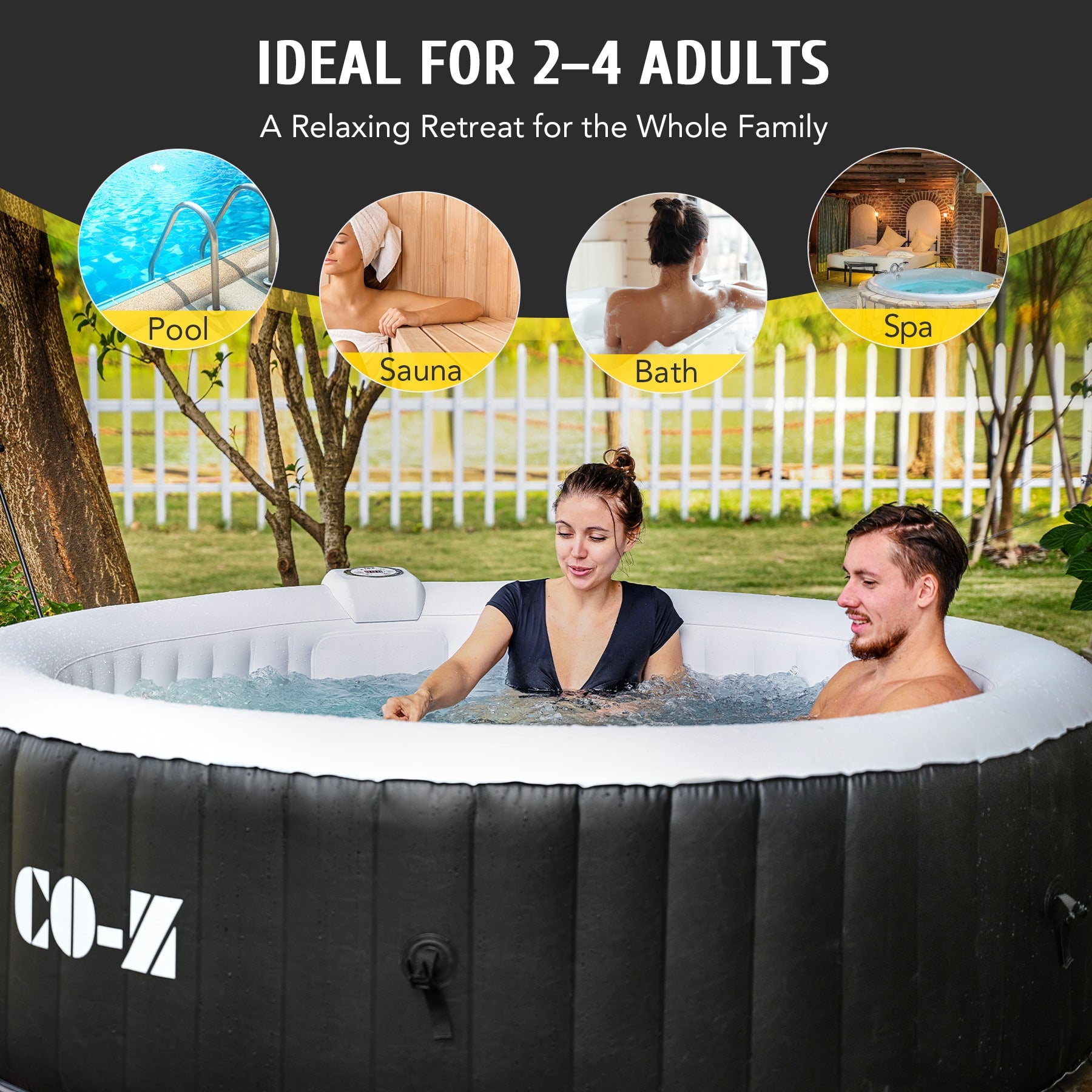 4 Person Blow Up Portable Hot Tub with 120 Bubble Jets Cover