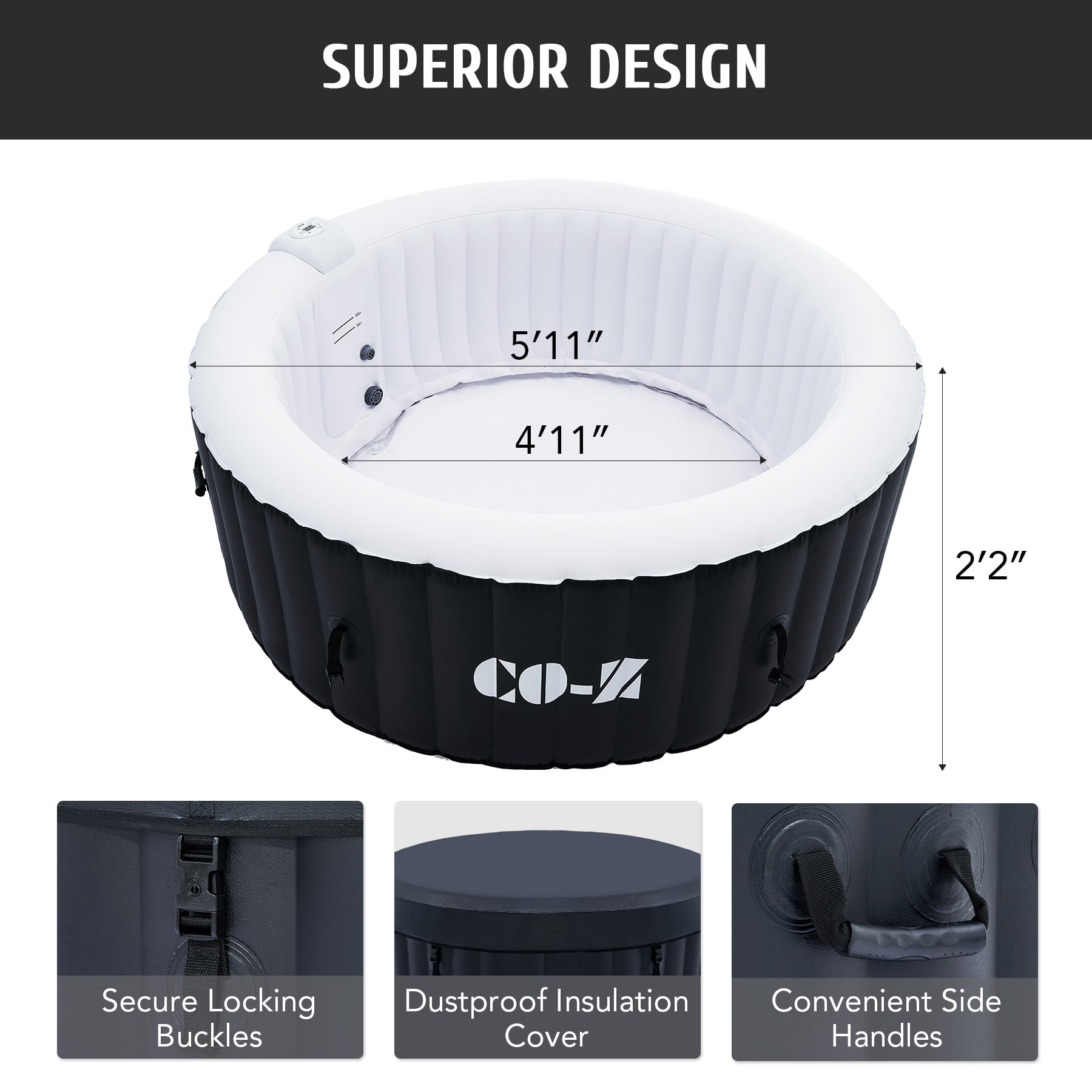 ベース hotta46 CO-Z 6 ft. Round 4-Person Inflatable Hot Tub with Cover