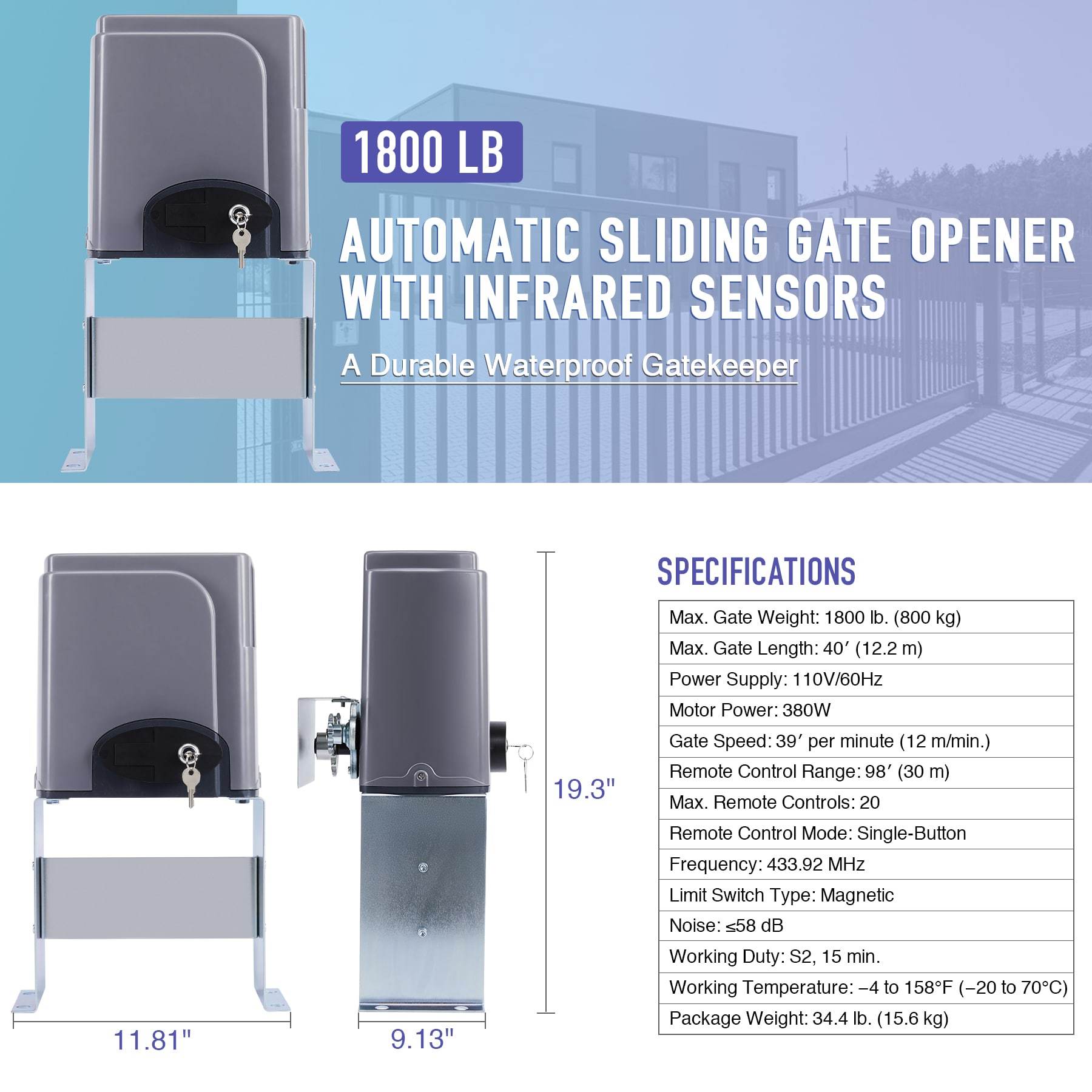 automotive 1800lb Sliding Gate Opener