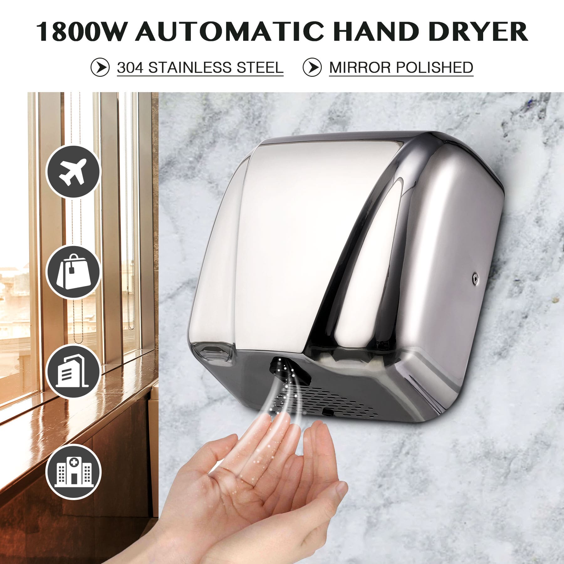 Heavy-Duty Wall Mounted Electric Hand Dryer