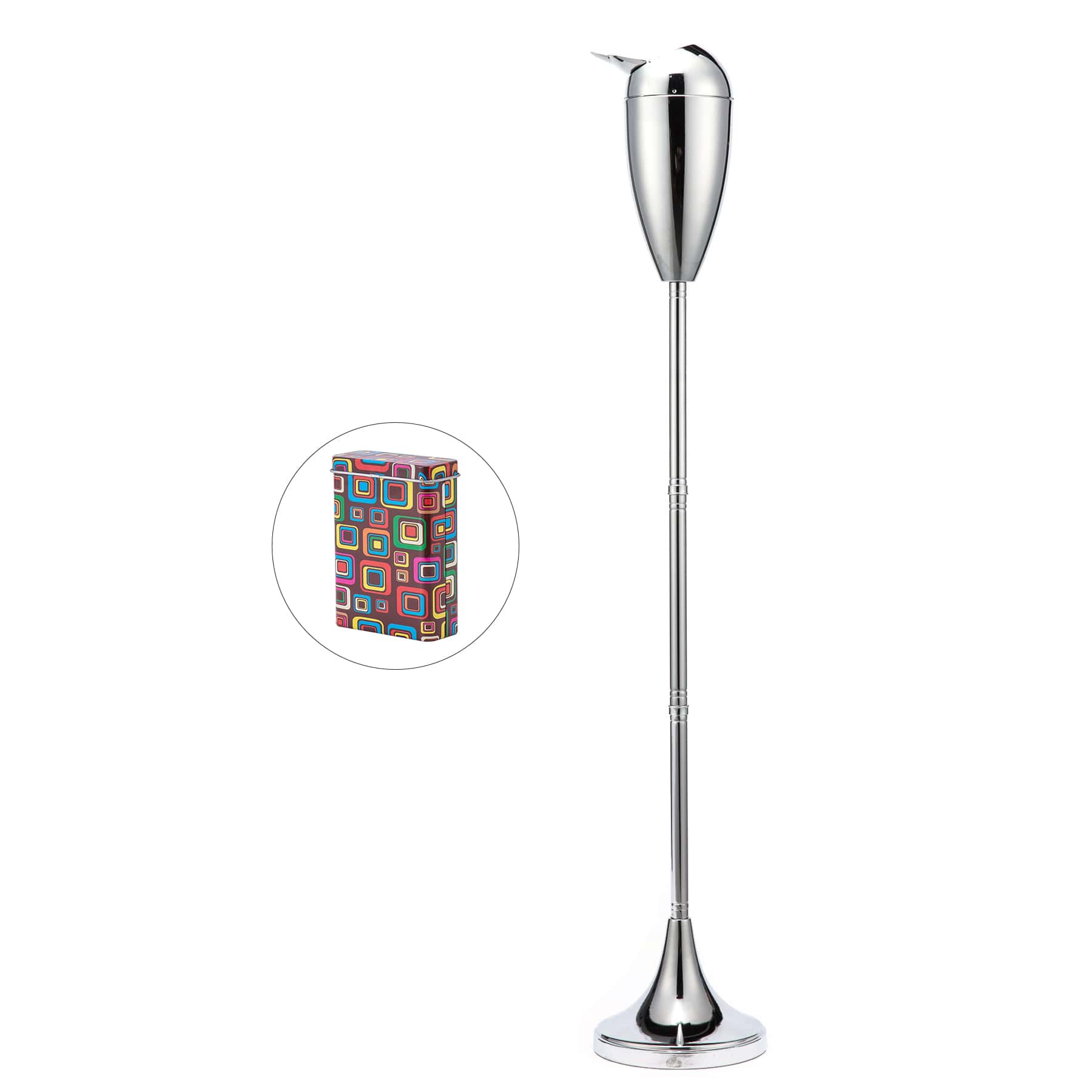 Chrome Adjustable Floor Standing Ashtray with Lid